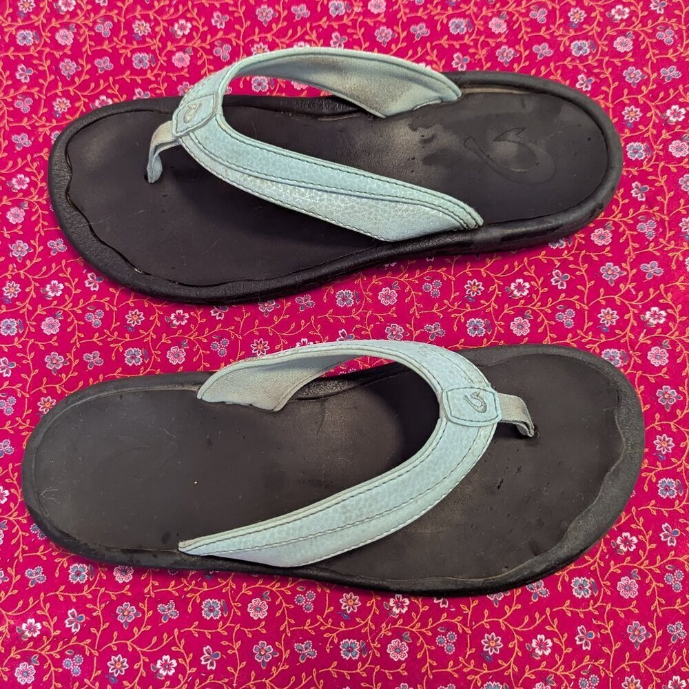 OluKai Ohana Thong Sandal Flip Flop Water Resistant‎ Leather Arch Support Blue - Picture 2 of 6